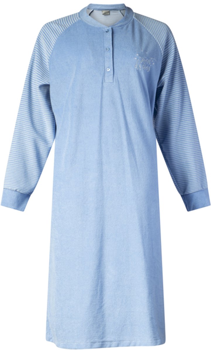 Lunatex warm dames nachthemd 224183 badstof - winter nachthemd - blauw