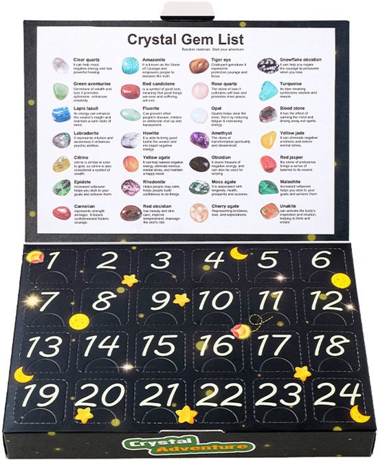 Adventskalender 2025 Voor Kinderen – 24 Edelstenen En Kristallen – Plus Tas En Loep – Geschikt Voor Jongens En Meisjes Van 4 Tot 12 Jaar – Perfect Kerstcadeau