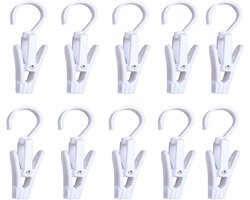 Draaibare Washaken Clips - 10 Stuks - Kunststof - 360° draaibare haak - Multifunctionele Ophanghaken voor Hoeden - Handdoeken - Sokken en Broeken - Wit