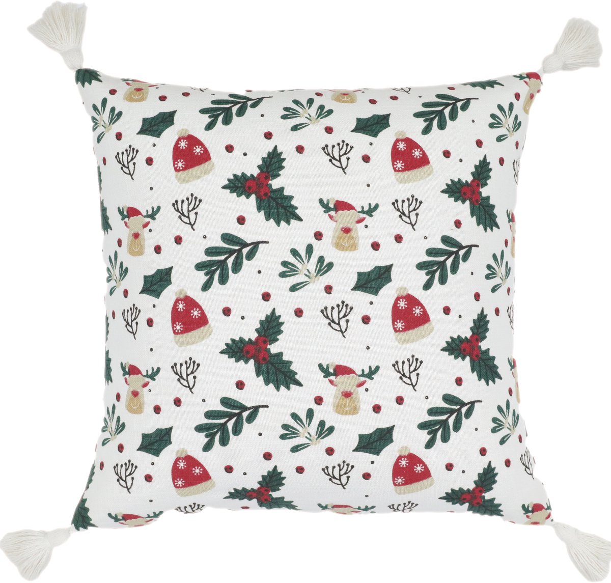 Urbane Hide Kussenhoezen | Kussenhoes | Kussenhoesjes | 45 x 45 cm | Print met Kwastjes | 100% Katoen | Wit en Rood | Zonder binnenkussen Part B