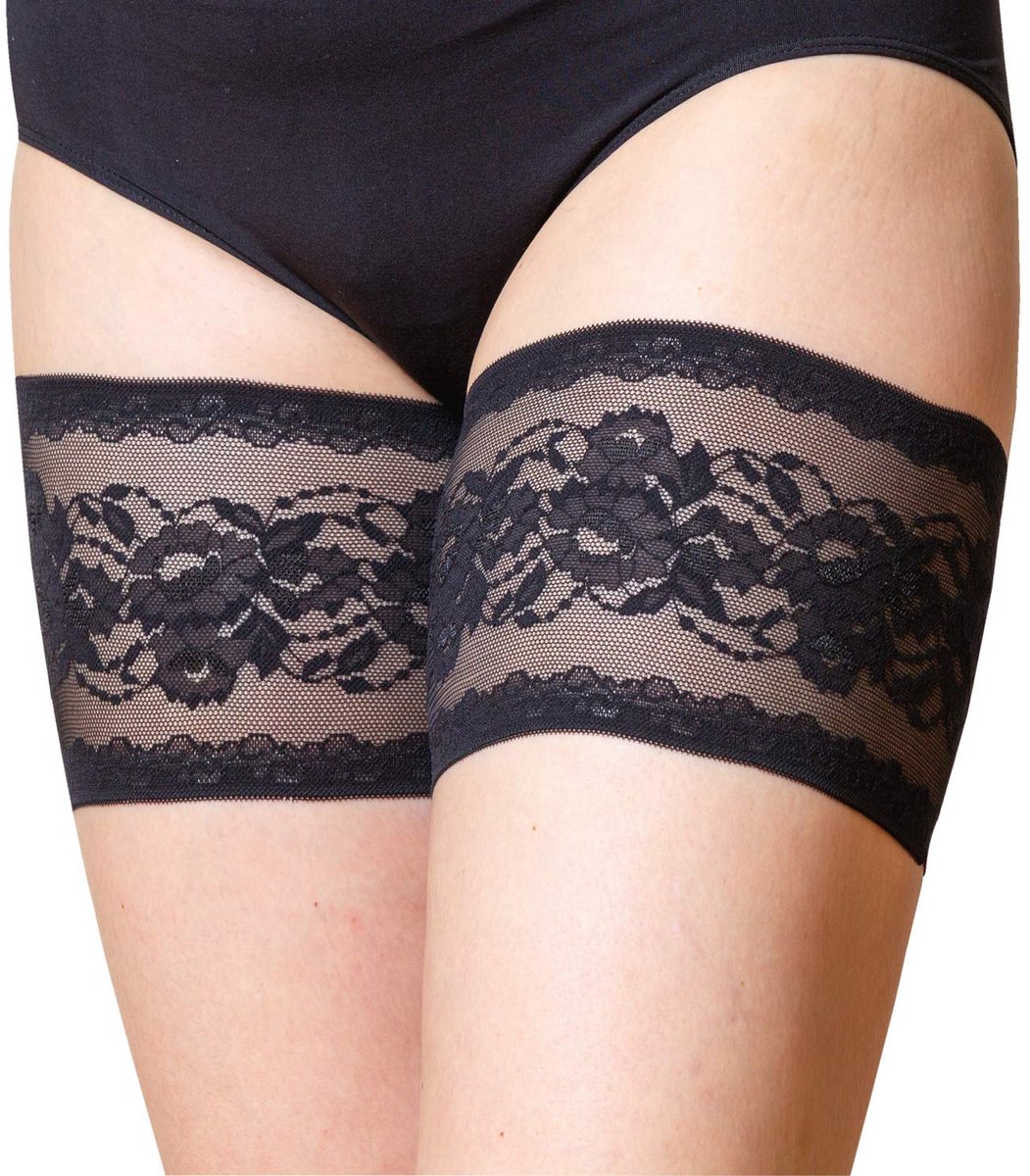 Bandelettes Original bovenbeenbanden – anti-schuur & antislip – Maat F 78–82 cm – Peony zwart