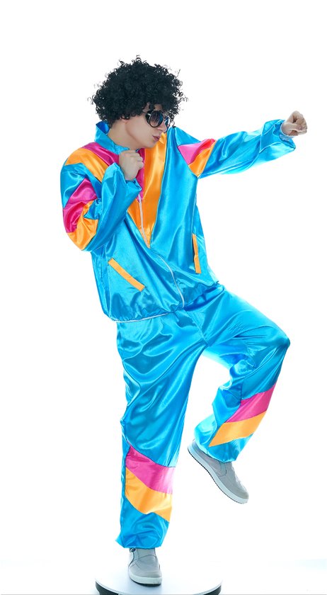 Foute Trainingspak 80s Lichtblauw – Inclusief Jasje en Broek – Carnaval & Verkleedkleding – One Size