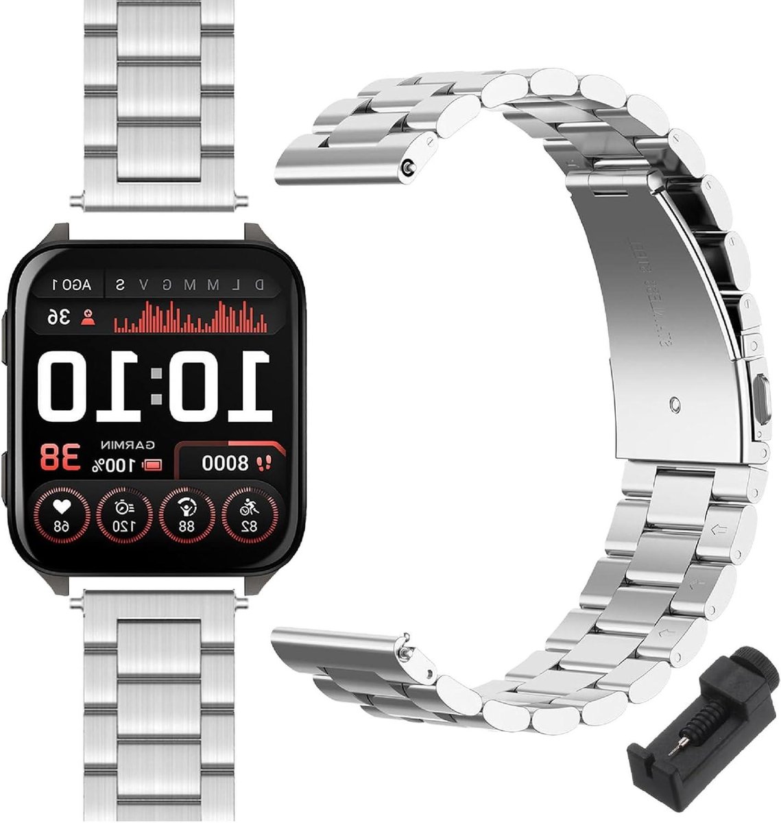 Armbanden compatibel met smartwatch, roestvrijstalen horlogeband [slijtvast] - Voor Garmin Venu.