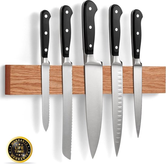 Magnetische Messenhouder - Acacia Hout - Messenmagneet 40 cm - Magnetische messenstrip - Keuken Magneetstrip - Met 3M Plakstrip en Schroeven