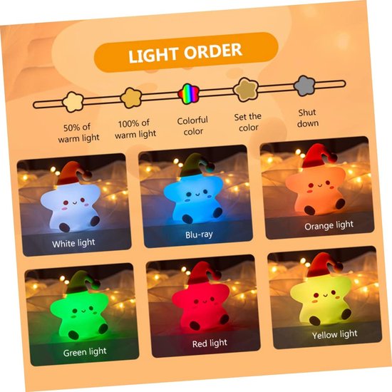 Nachtlicht - sfeerlicht - Cartoon lamp - Oplaadbare bed koplamp - Mood verlichting - Zeven kleuren verstelbaar - Sterren sfeerlicht - Schattig warm - Geschikt voor kinderkamers en kinderopvoeding - een geweldig cadeau voor kinderen van Merkloos — afbeelding 4
