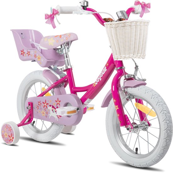 Joystar Unicorn Kinderfiets voor Meisjes - 16 Inch - Mand - Zijwieltjes - Bel - Handrem - Fuchsia - Geschikt voor buitenactiviteiten in de lente van JOYSTAR — afbeelding 2