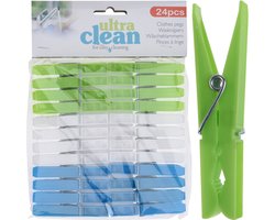 Ultra Clean Wasknijpers - 24x stuks - groen/blauw/wit - van kunststof - formaat 7 cm - wassen - was ophangen