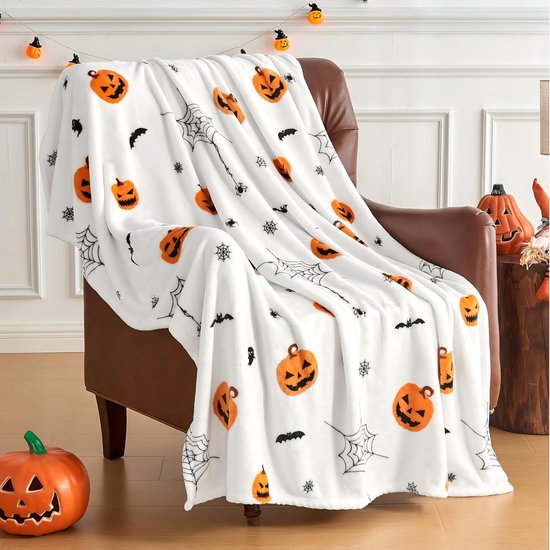 KXHHYB Halloween Deken 130 x 150 cm, vleermuizen, pompoenen, doodshoofd