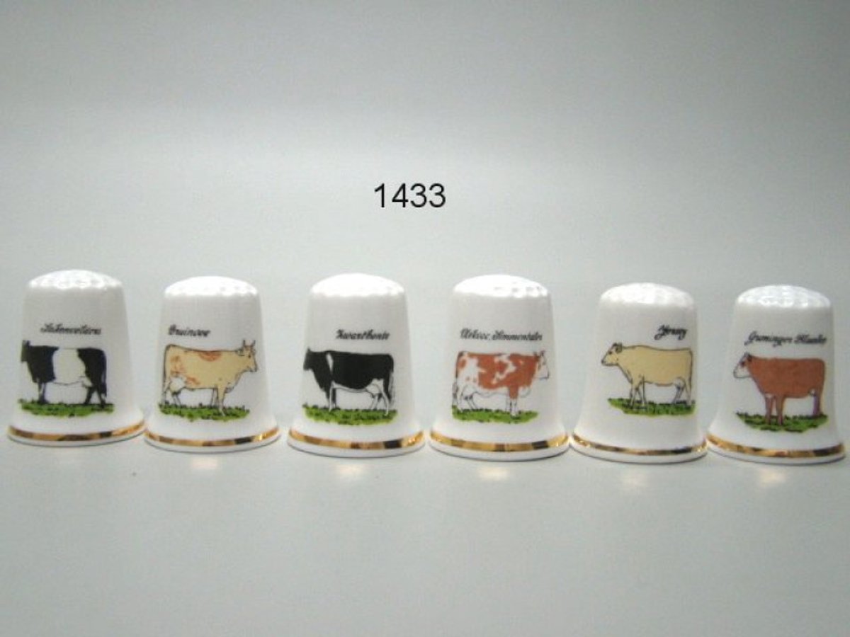Geharo Vingerhoedjes Koeien – Set van 6 – Porselein – Landelijk Design – Verzamelobject