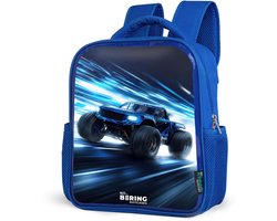 NoBoringSuitcases.com® - Rugzak blauw - Schooltas jongens - Monstertruck raast door lichtsnelheid - Kinder rugtas jongen - Boekentas kind - Kinderrugzak voor school - Schoolrugzak