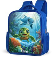 NoBoringSuitcases.com® - Rugzak blauw - Schooltas jongens - Schildpad en dolfijn in blauwe oceaan - Kinder rugtas jongen - Boekentas kind - Kinderrugzak voor school - Schoolrugzak
