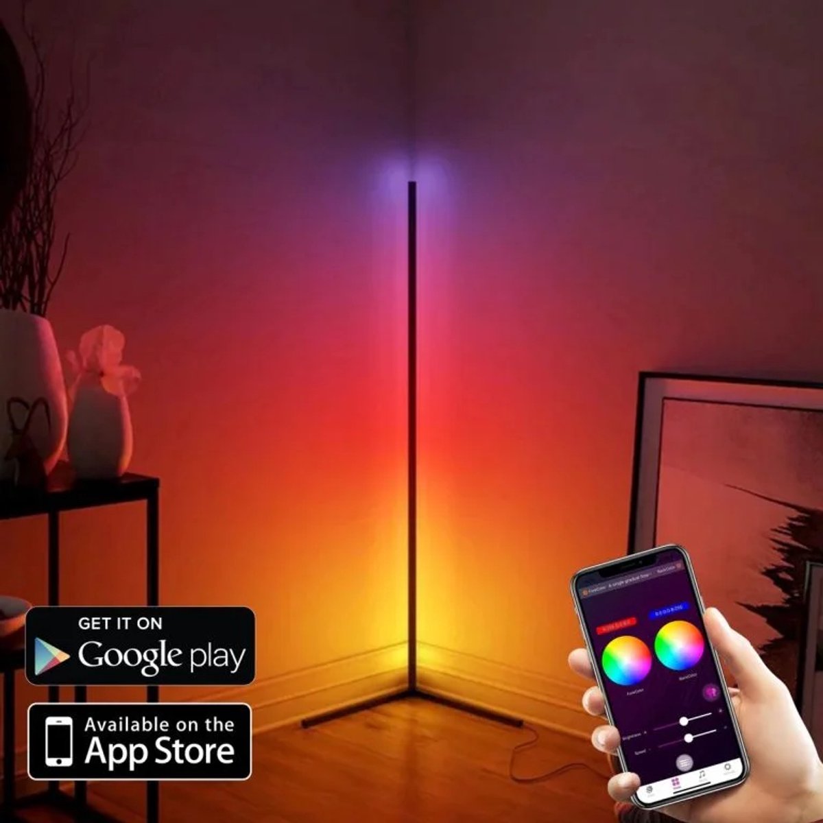 Aurevita Staande ledlamp, 159 cm, RGB IC, dimbaar, met Aurevita Staande ledlamp, 159 cm, RGB IC, dimbaar, met