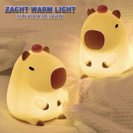 Luvido - Capybara Lamp - Capibara - Nachtlampje Kinderen & Baby - Siliconen - Lampje Slaapkamer - Knijplampje - Touch lamp