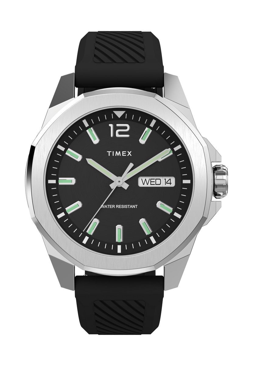 Timex Essex Kwarts Analoog Horloge Zwart Case: 100% Low Lead Brass | Armband: 100% Silicone 46 TW2W42900AJ