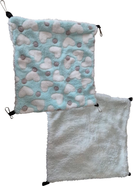 Groen/wit hangmat - vierkante hangmatten - hangmat voor ratten en kleine knaagdieren - 29 x 29 cm