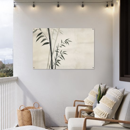 Affiche de jardin 120x80 cm - Décoration de jardin Japandi - Bamboe - Beige - Affiche pour le jardin - Décoration extérieure - Tableau de jardin clôture - Décoration murale en tissu de jardin - Décoration murale en tissu de balcon