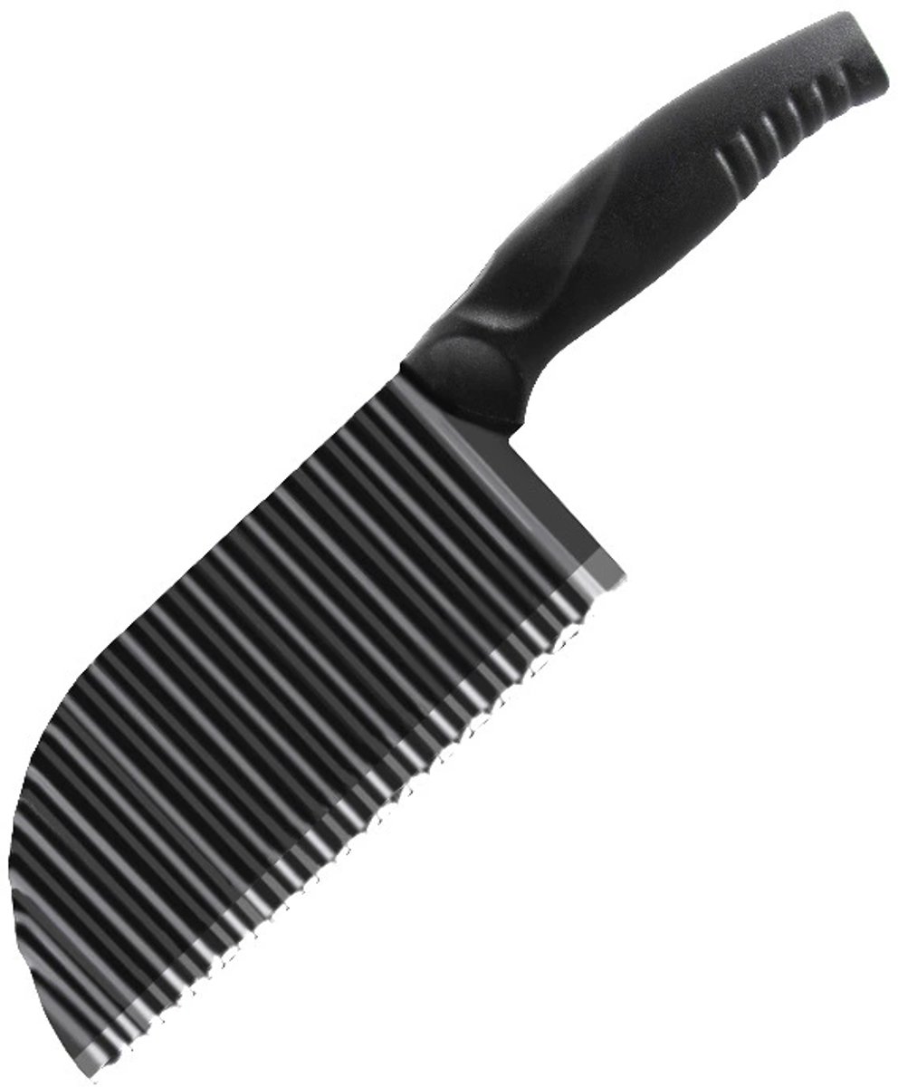 Crrynuo 1 Stuk - Roestvrij Staal Aardappel Chip Slicer - Golvende - Roestvrij Staal Aardappel Chip Slicer Deeg Groente Fruit Crinkle Golvend Slicer Mes - Zwart - Wolfs tand Aardappel Mes - Scherp En Gemakkelijk Te Gebruiken