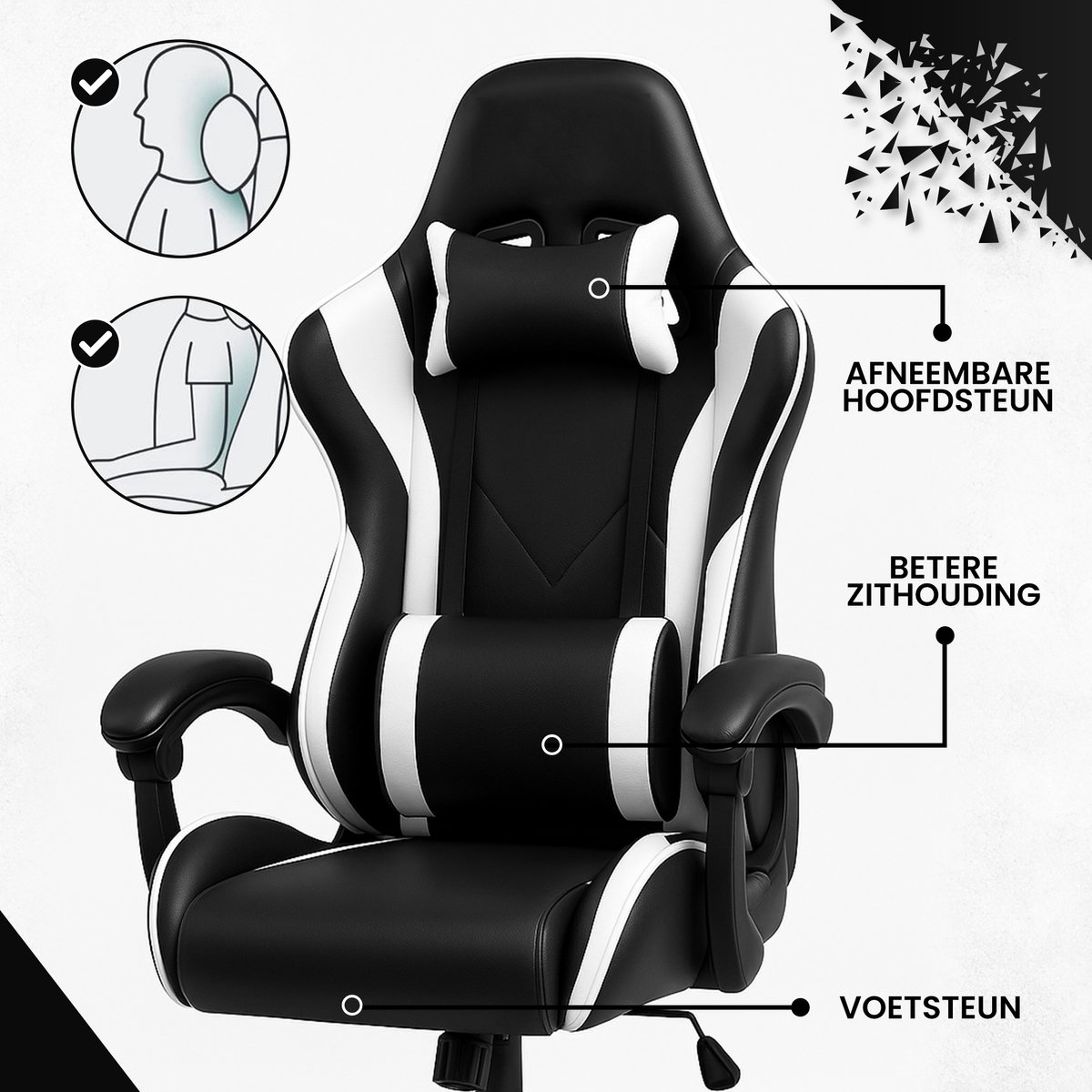 Afbeelding 2 van Bayt Gamingstoel -Gamestoel - Gaming chair - Met rug en armleuning - Verstelbare rugleuning - Comfortabele game stoel - Zwart en wit