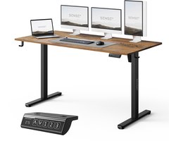 SENSE7 NOJO LIGHT Zit Sta Bureau 140 cm x 70 cm, Elektrisch bureau, Elektrische Hoogteverstelling, Hoogte 72-118 cm, Intelligent Bedieningspaneel, Donkerbruin