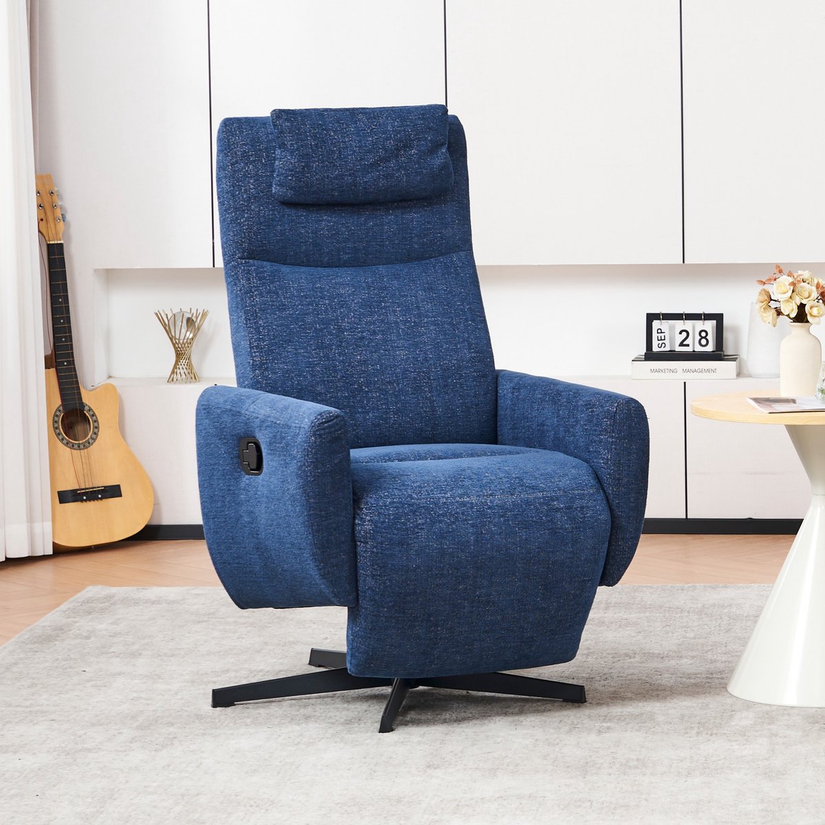 Sweiko Ligstoel - Relaxfauteuil - Fluweel - Draaibaar - Met voetensteun - Blauw