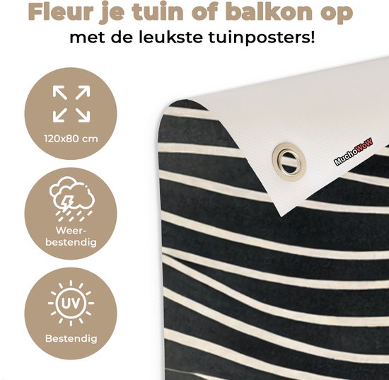 Tuinposter 120x80 cm - Tuindecoratie Lijnen - Patroon - Abstract - Wit - Poster voor in de tuin - Buiten decoratie - Schutting tuinschilderij - Tuindoek muurdecoratie - Wanddecoratie balkondoek