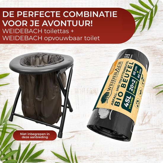 Weidebach 22 stuks biologisch afbreekbare toiletzakken van 45 liter voor campingtoilet - 100% waterdicht - noodgevallen-toiletzak voor alle gangbare campingtoiletten van WEIDEBACH® — afbeelding 5