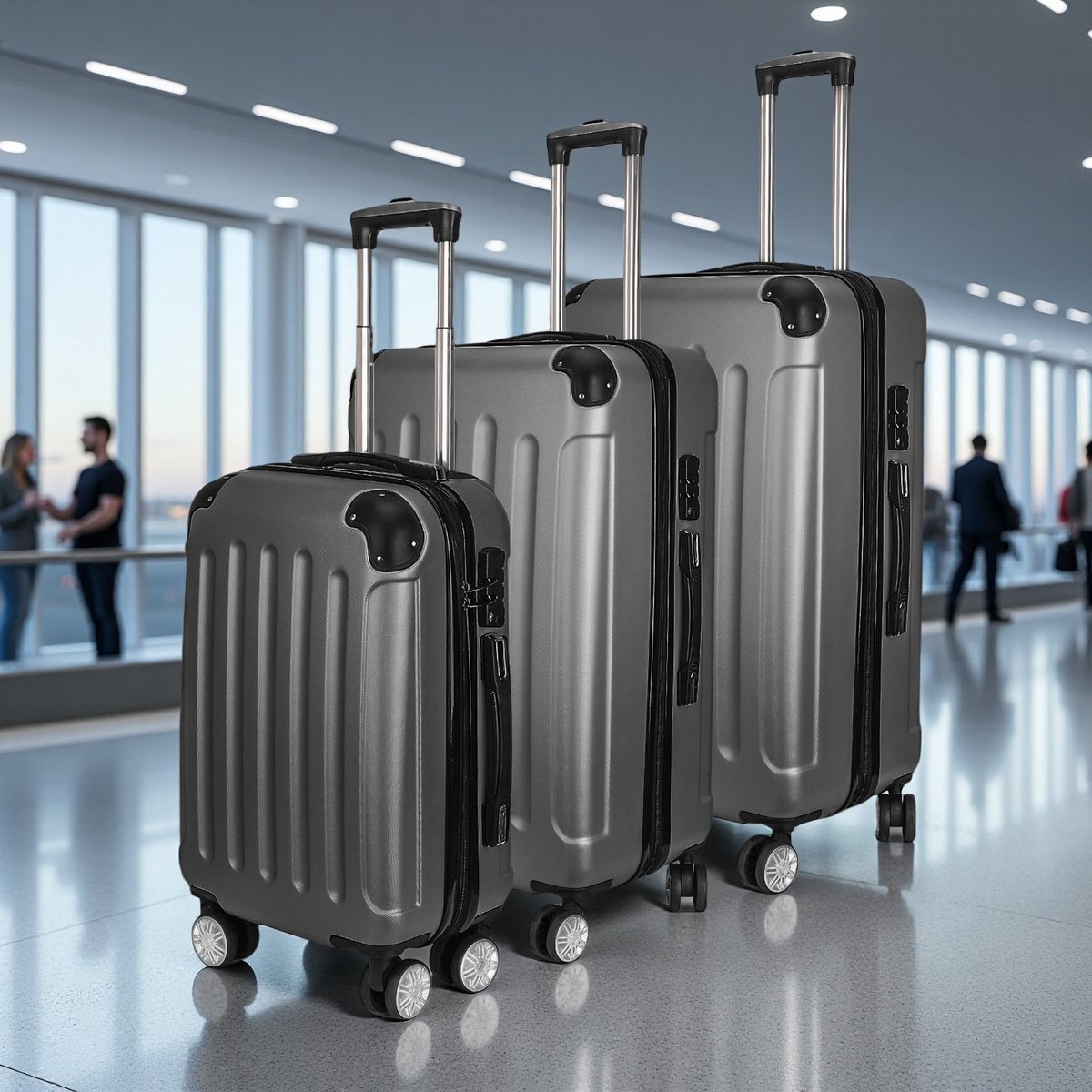Set van 3 ABS koffers 20/24/28 inch, lichtgewicht, TSA-slot, krasbestendig, 360° wielen, donkergrijs