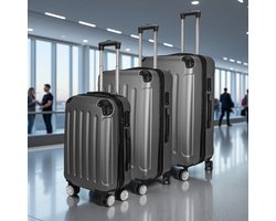 Merkloos 3-delige kofferset 20/24/28 inch ABS donkergrijs met TSA-slot, 360° wielen en lichtgewicht krasbestendige reiskoffers