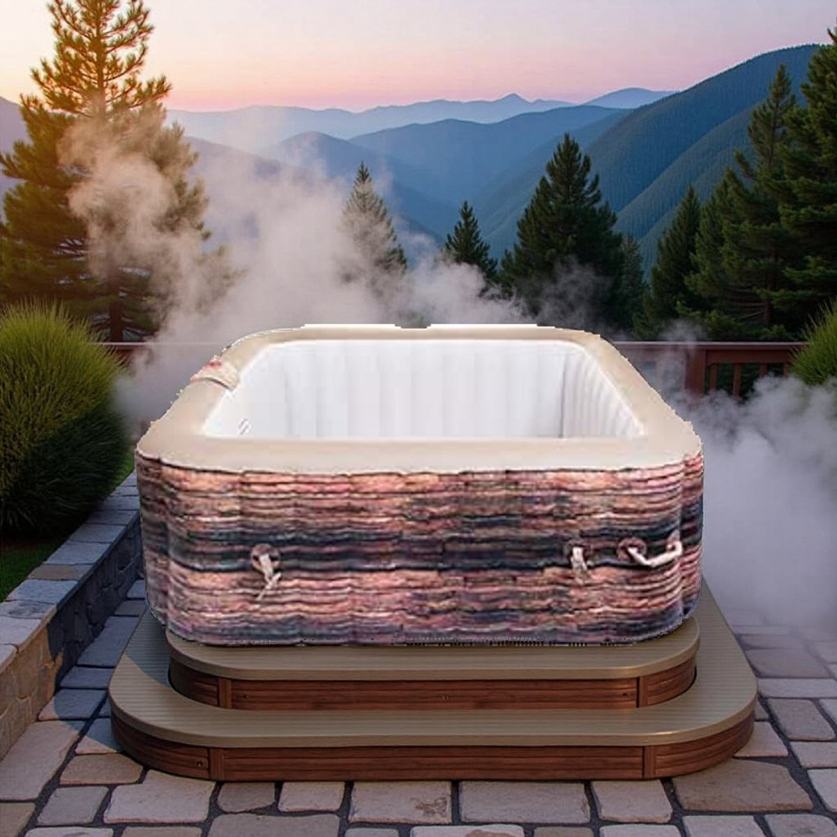 Luxe Opblaasbare Jacuzzi Spa voor 4 Personen – Bubbelbad & Whirlpool met Verwarming tot 40°C, 795L Capaciteit, Bubble Massage Jets, Inclusief Isolerende Cover – Binnen & Buiten Gebruik