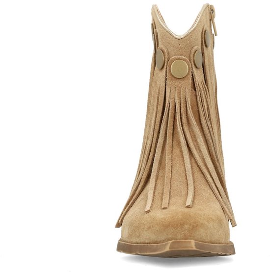 Sacha - Dames - Beige suède western enkellaarsjes met franjes - Maat 40