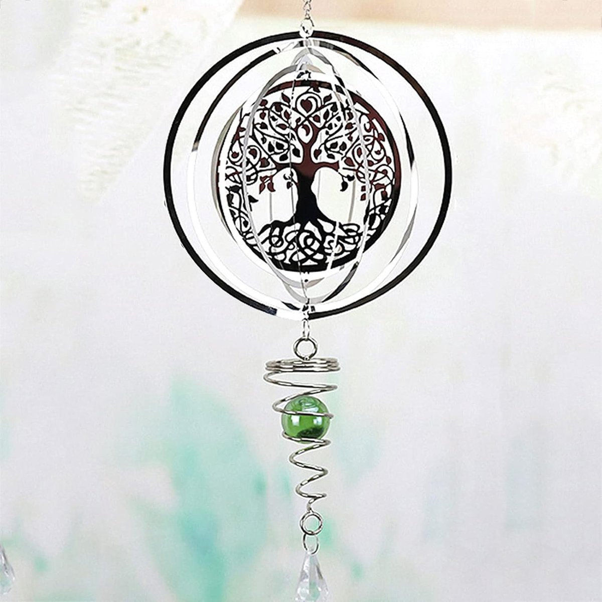 Windgong - Hangend - 3D - 1 stuk - 50 × 14.5 ×14 cm - Lasergesneden metalen kunstwerk - Levensboompatroon - Geschikt voor terrassen, kunstsculpturen, ramen en tuinen - Zilver