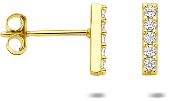 Huiscollectie Oorknoppen Balkje Zirkonia Geelgoud Glanzend 8 mm x 1.5 mm