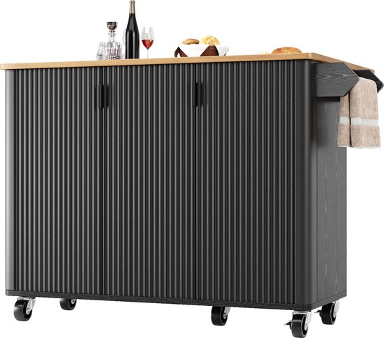 I@home Küchenwagen Ausziehbarer Kücheninsel Mit Holzmaserung, 130x45 75 X92cm Mit Handtuchhalter Gewuerzregal Und Verstellbare Ablagen Weiss Schwarz S0zf10vf
