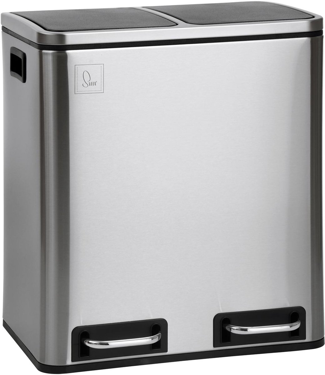 SVITA TM2X15 Afvalbak 30L - afvalscheidingssysteem afvalbak met compartimenten zilver