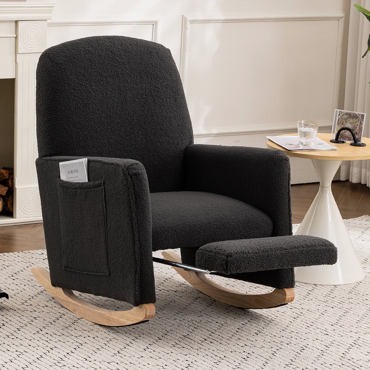 Sweiko Schommelstoel - Teddy - Hoge rugleuning - Relaxstoel - Met voetsteun - Donkergrijs