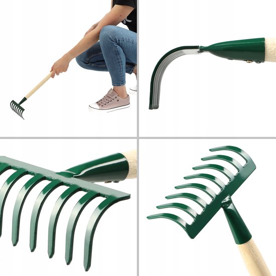 KADAX Handhark, kleine metalen hark met houten handvat voor tuinieren, duurzame tuinhark voor het losmaken van grond en het verwijderen van onkruid (groen, 8 tanden) van Merkloos	 — afbeelding 3