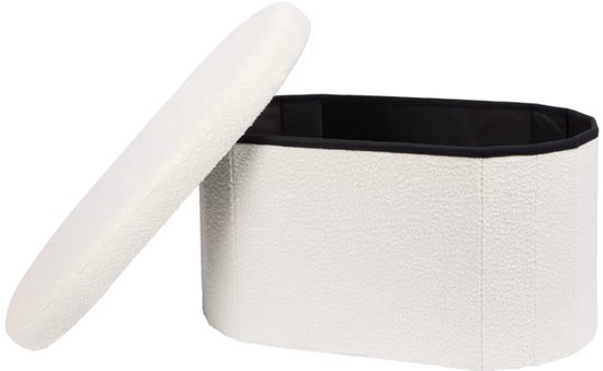 Teddy Opbergpoef Wit – Zachte Teddystof – Opvouwbaar met Opbergruimte – 39,5×71×38,5 cm – Draagkracht 90 kg