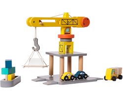 Speelgoedtopdeals - Houten Hijskraan speelset - 22-delig - Montessori Educatief Speelgoed