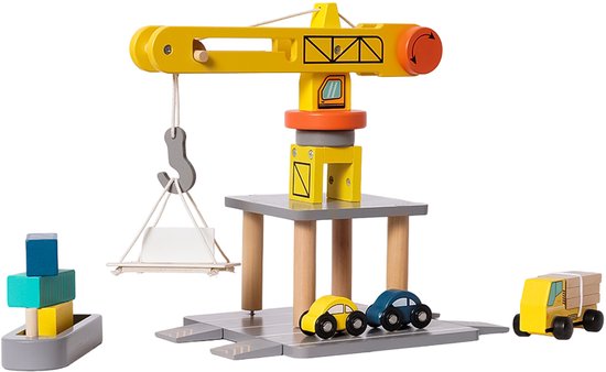 Speelgoedtopdeals - Houten Hijskraan speelset - 22-delig - Montessori Educatief Speelgoed