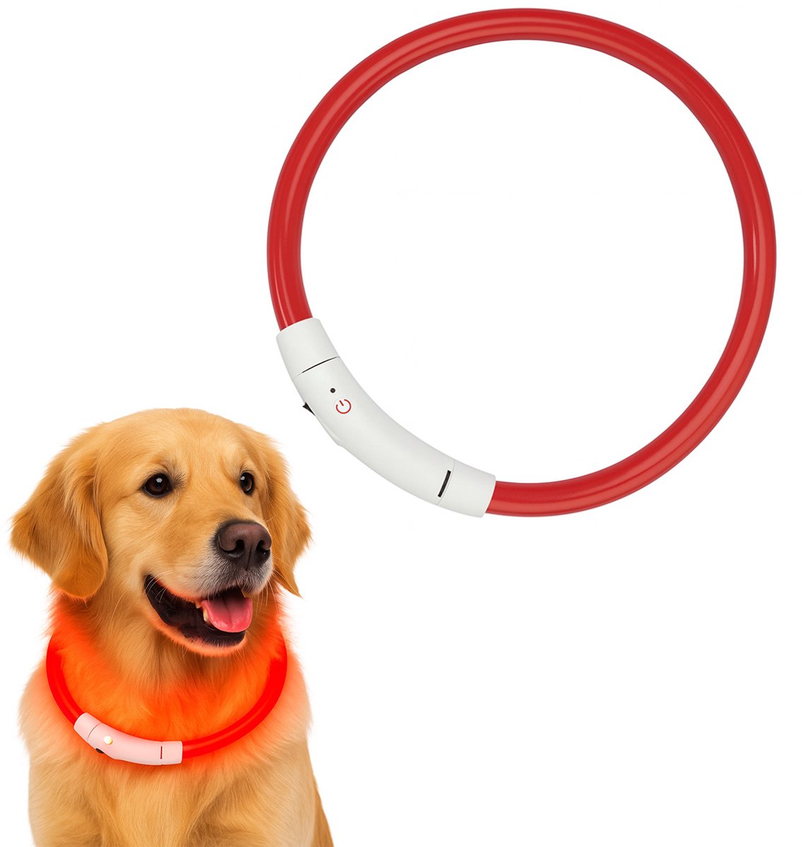 Bol.com LED Hondenhalsband – Oplaadbaar – Lichtgevende Halsband Hond – 3 Lichtstanden – 70 cm – Grote Honden - Rood aanbieding