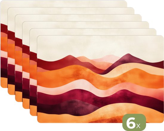 Napperons - 6 pièces - 45x30 cm - Set de table en plastique - Abstrait - Paysage - Vagues - Dessous de Assiettes - Décoration de table - Accessoires de décoration de table de Cuisine - Dessous de verre en Vinyl - Décoration de table