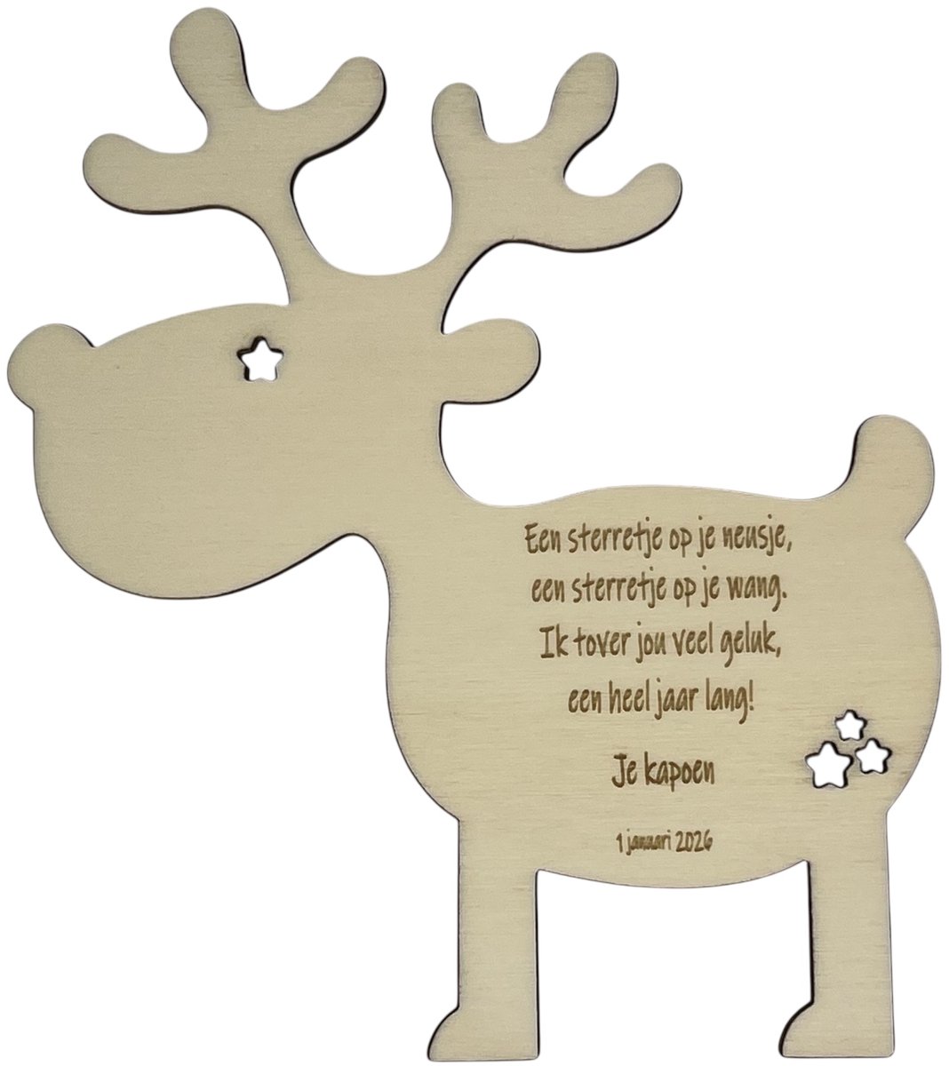 Hert - Houten nieuwjaarsbrief | nieuwjaar | cadeautje | peter | meter | speciaal voor jou | nieuwjaarsbrief
