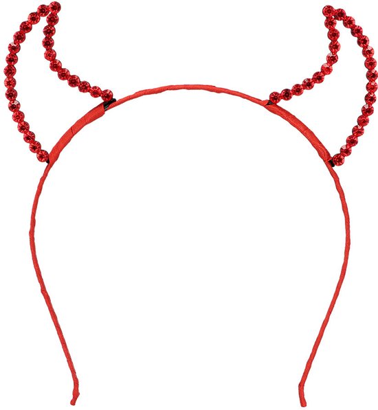Rood diadeem met glitter hoorntjes.