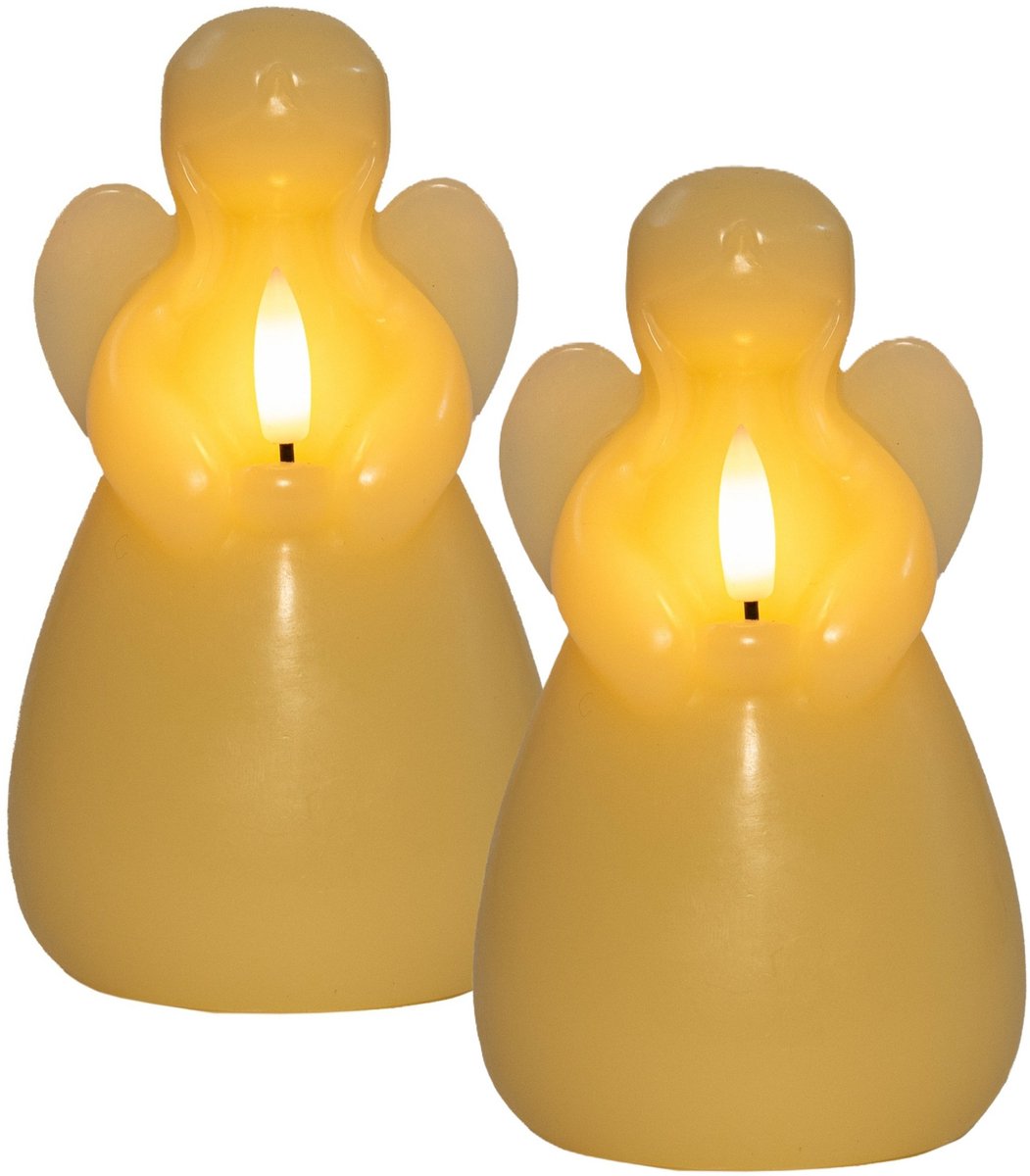 Anna's Collection LED kaars engel - 2x - ivoor - 14 x 8 cm - met timer - op batterijen - kerst - kerstkaarsen Ivoorwit