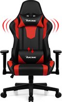 GTPLAYER Gamingstoel met bluetooth-luidspreker, voetsteun, bureau, gamers, ergonomisch, met kussen, 3D-armleuningen, verstelbare rugleuning, multifunctioneel, grijs