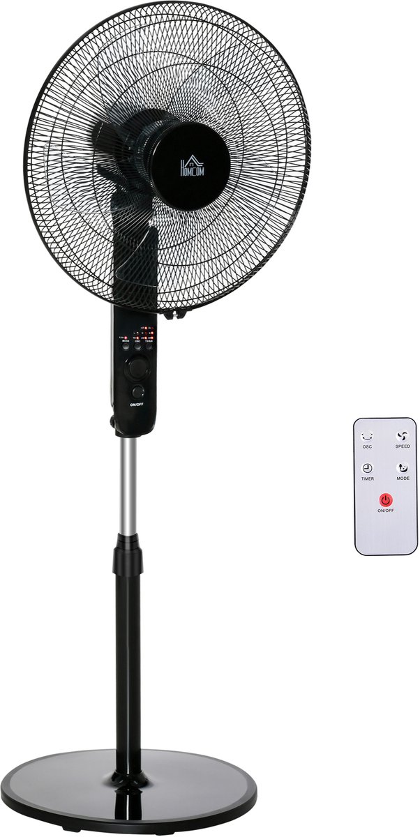 HOMCOM-Standventilator mit Fernbedienung aus Metall Schwarz