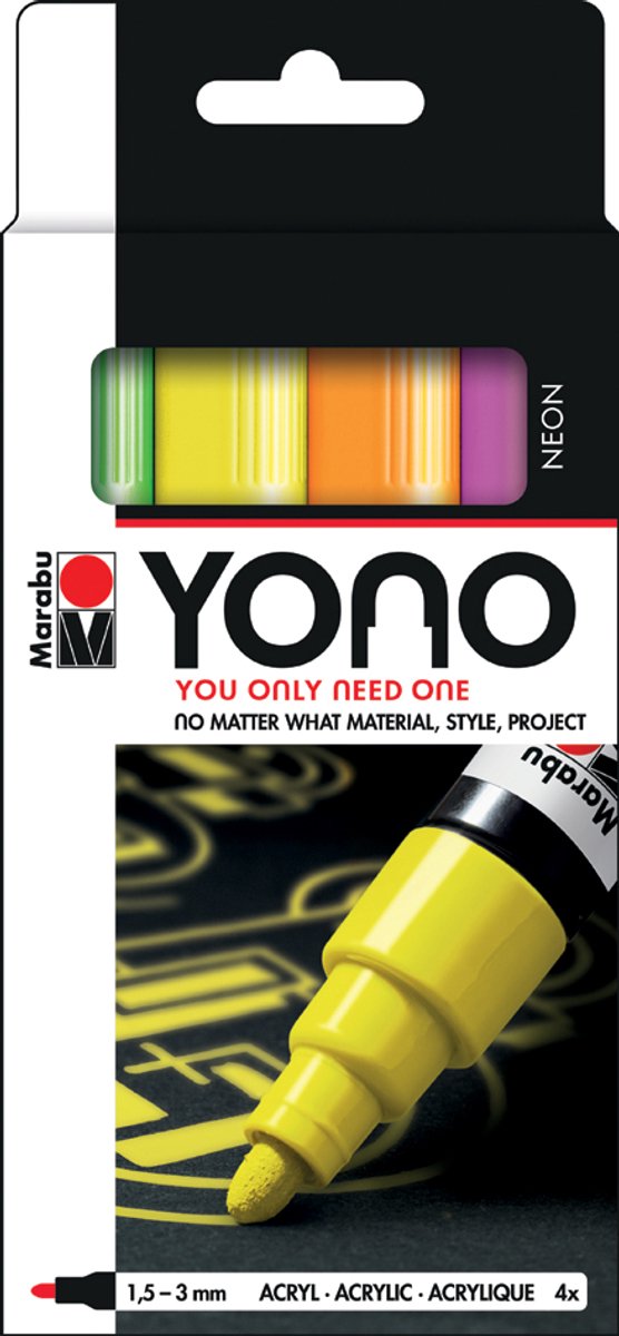 Marabu acrylmarker YONO 1,5-3,0 mm, set van 4 neonkleuren
