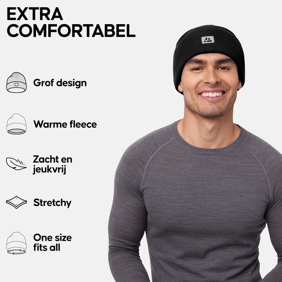 DANISH ENDURANCE Beanie van Merinowol, Warme Wintermuts met Fleece Voering, voor Dames & Heren, Unisex, Donkergrijs, One size