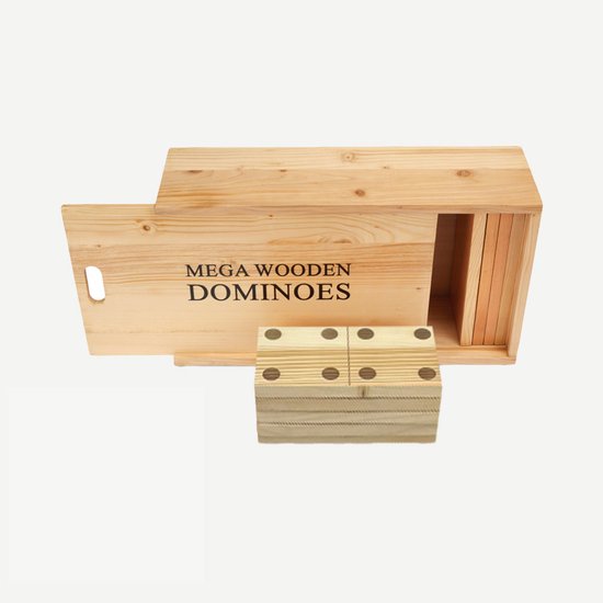 Ubergames - XXL domino in Luxe kist - 14kg - Ecologisch Hardhout - 25x12.5x1.8 cm per Steen - Top Kwaliteit