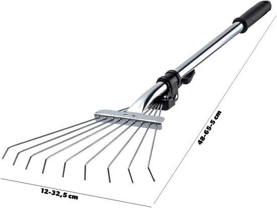 KADAX Hark voor bladeren en gras, instelbare draadhark, hark met brede kop, grashark van metaal, bladbezem met lange steel, tuinhark, bladhark, rekenborstel (9 tanden) van Merkloos	 — afbeelding 3